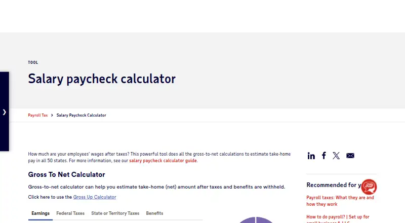 ADP Salary Paycheck Calculator's website