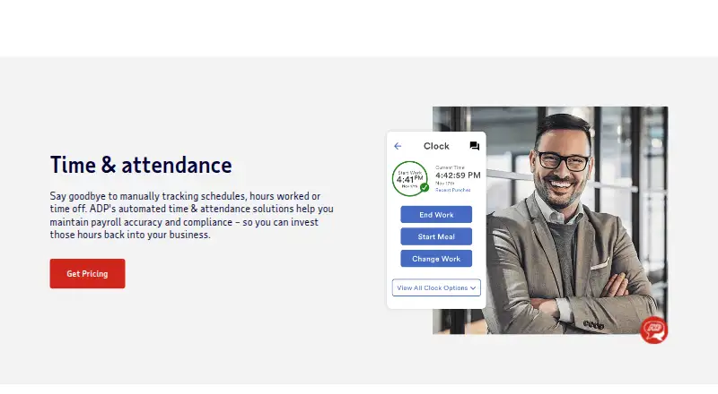 The ADP Time and Attendance homepage