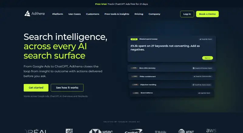 The Adthena homepage