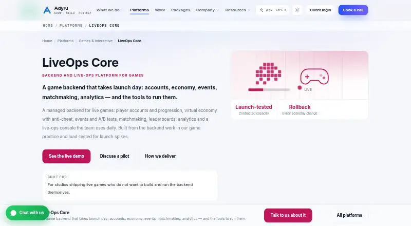 The LiveOps Core homepage