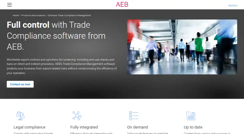 AEB Trade Compliance Management's website