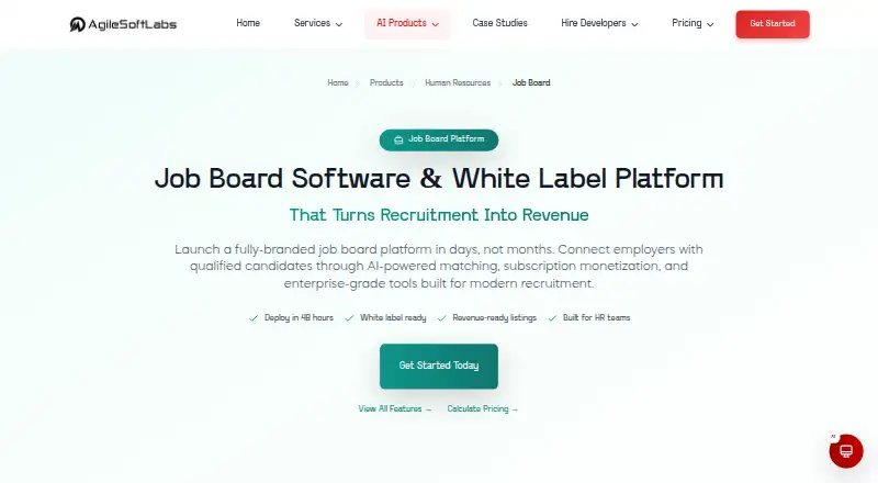 The AgileSoft Job Board Platform homepage