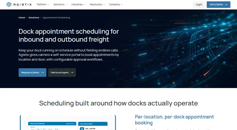 Agistix Dock Appointment Scheduling's website