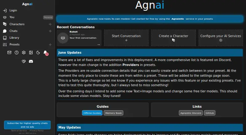 The Agnai homepage