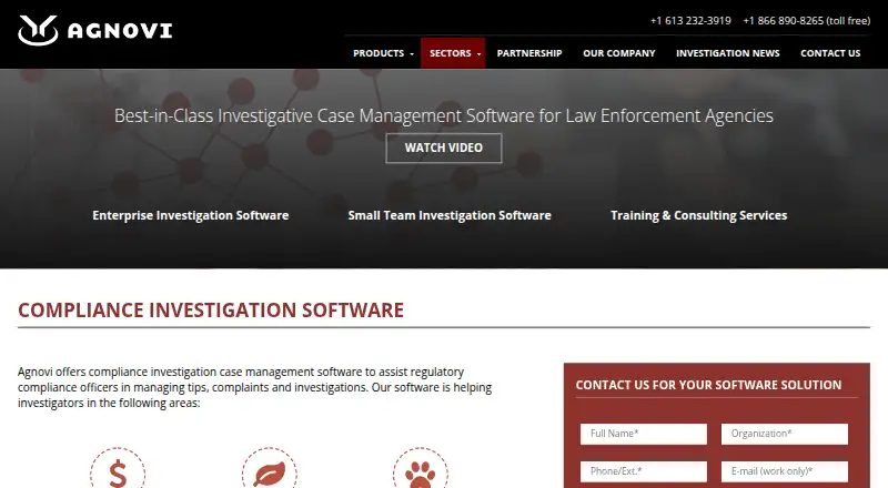 The Agnovi Compliance Investigation Software homepage