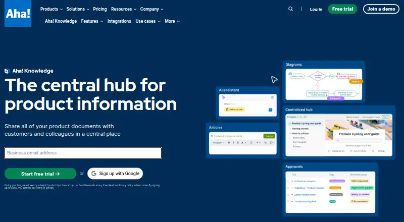 The Aha! Knowledge homepage