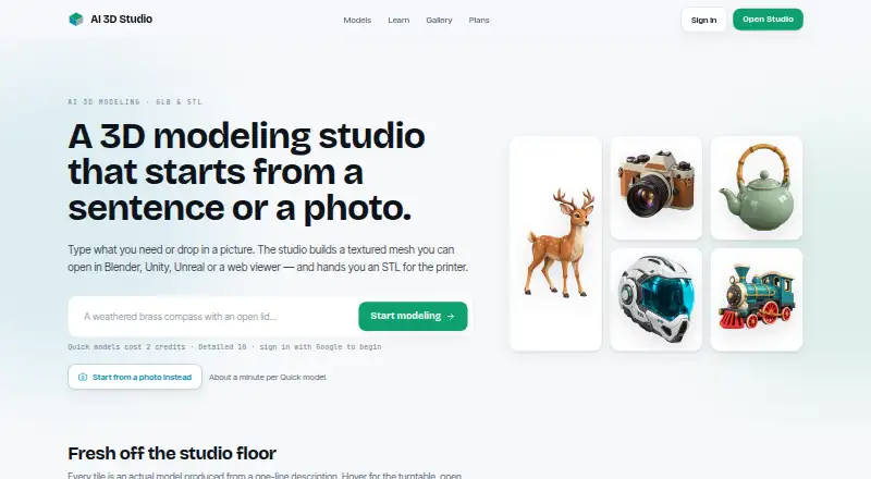 AI 3D Studio's website