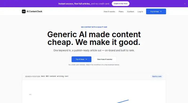 The AI Content Desk homepage