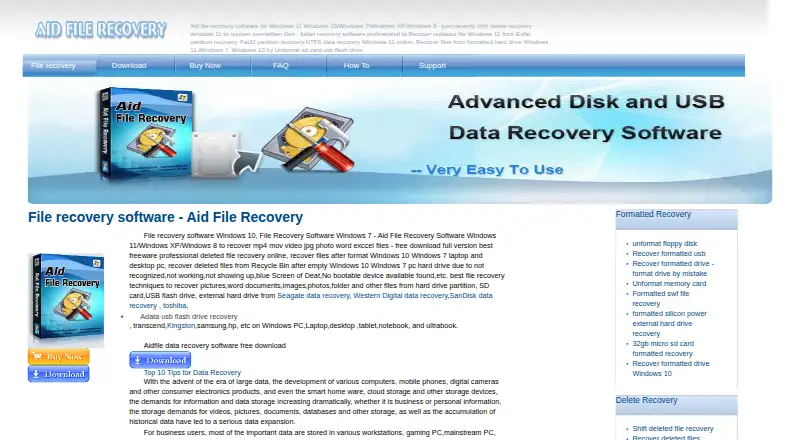 Aidfile Recovery's website