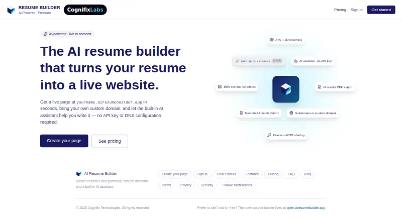 AI Resume Builder's website
