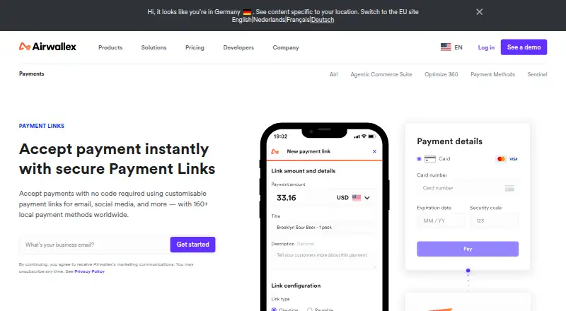 Airwallex Payment Links's website