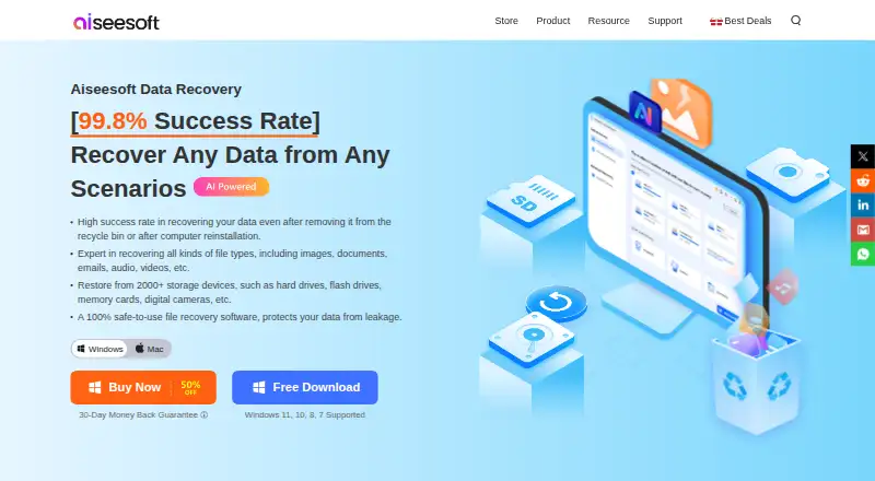 The Aiseesoft Data Recovery homepage