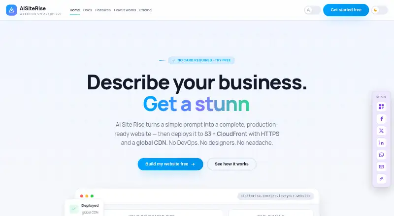 AISiteRise's website