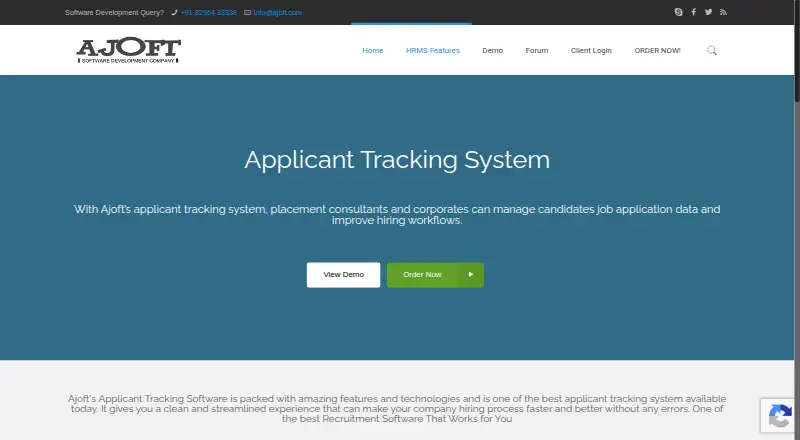 The Ajoft Applicant Tracking System homepage