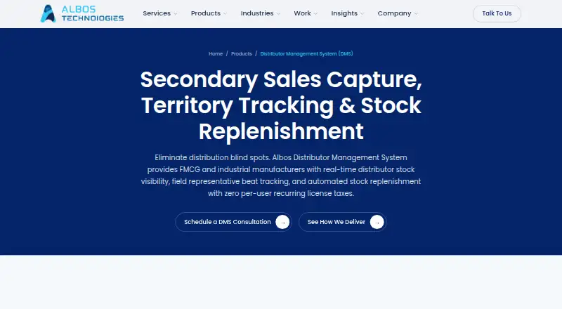Albos Distributor Management System's website