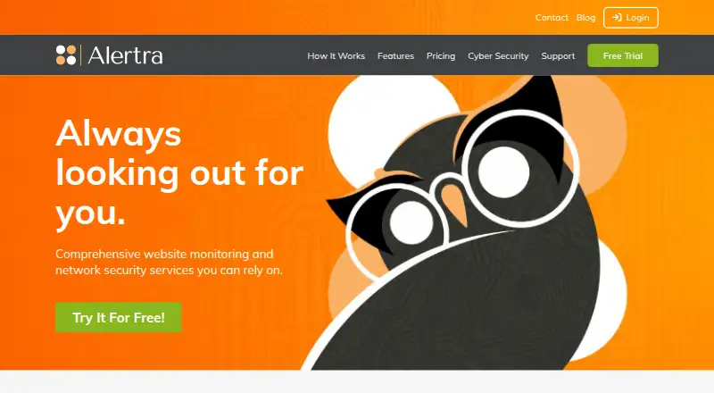 The Alertra homepage