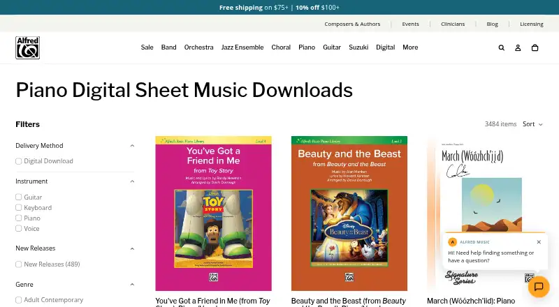 Alfred Music Digital Sheet Music's website