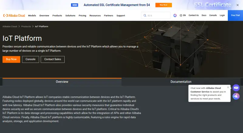 Alibaba Cloud IoT Platform's website