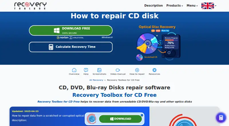 Recovery Toolbox for CD Free's website