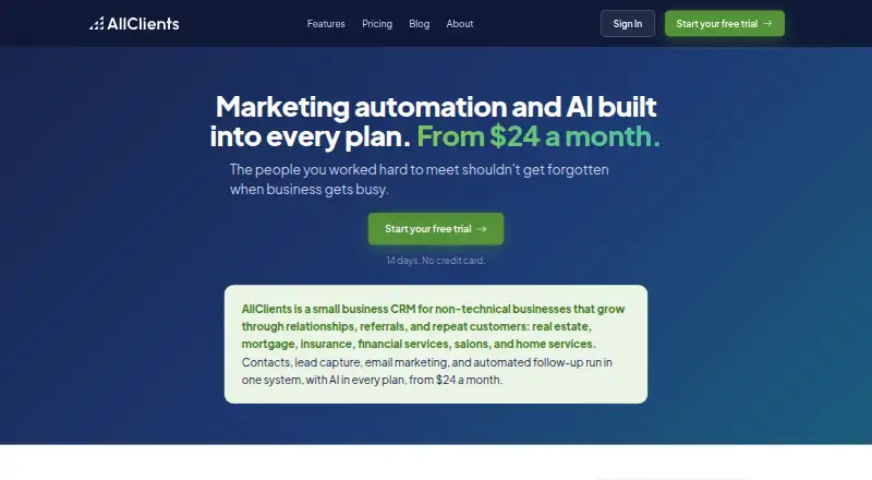 The AllClients homepage