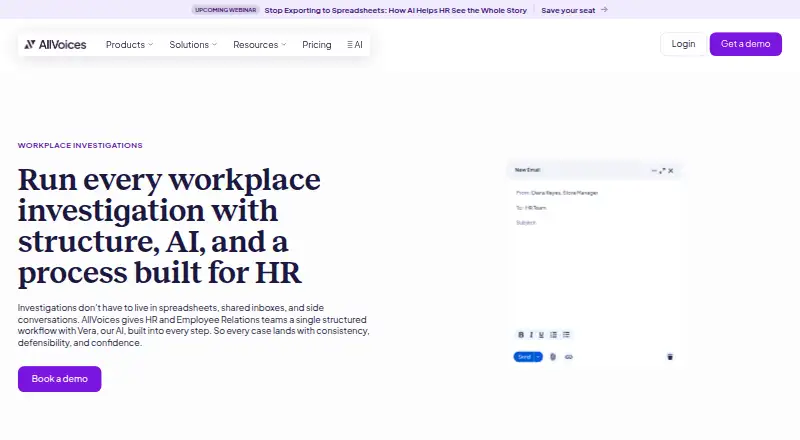 AllVoices Workplace Investigations's website