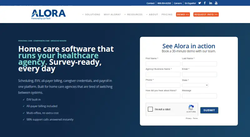 Alora Home Care's website