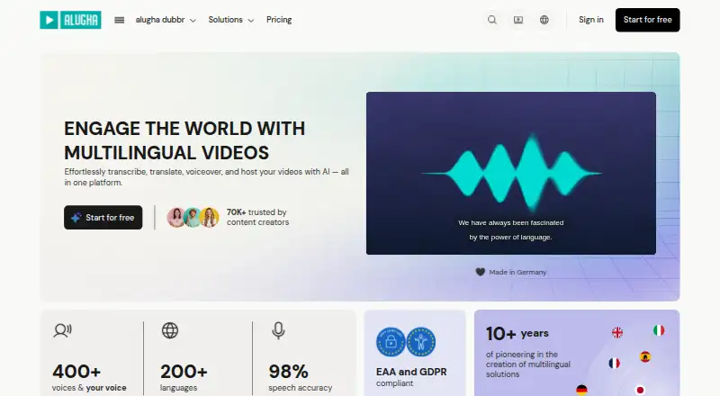 alugha Video Platform's website