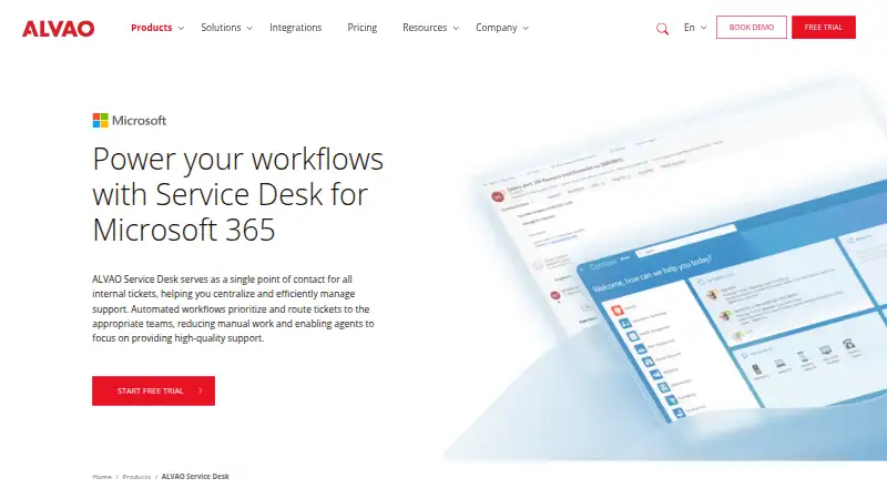 ALVAO Service Desk's website