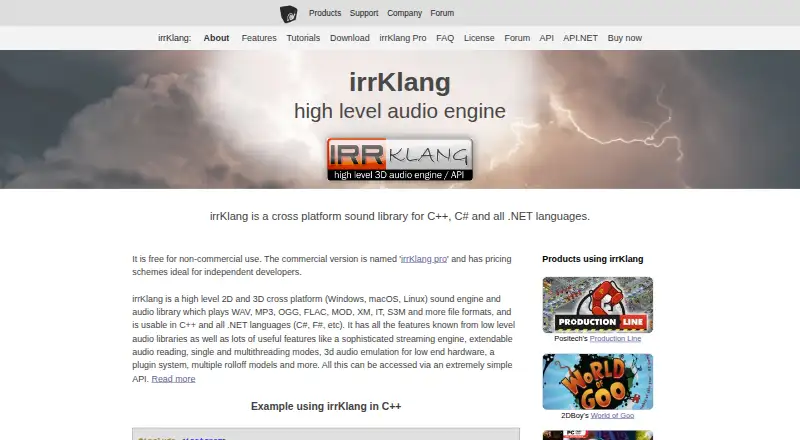 irrKlang's website