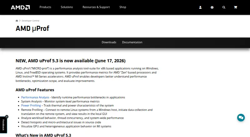 AMD uProf's website
