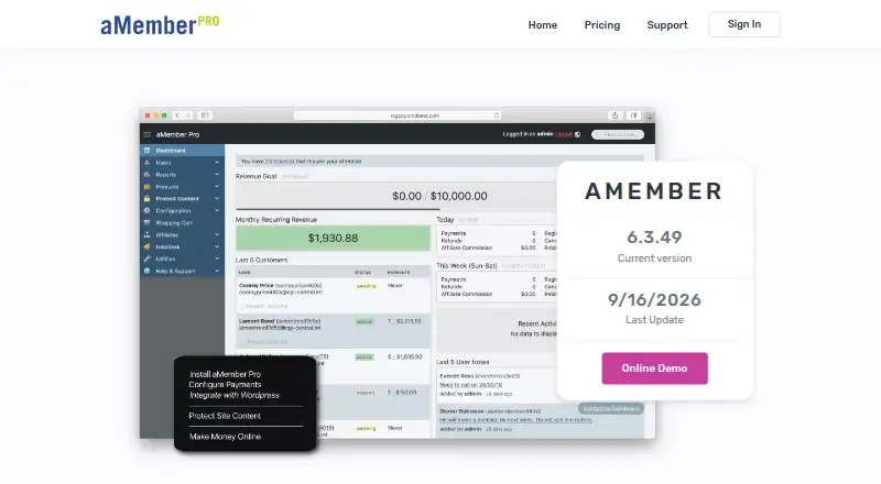 aMember Pro's website