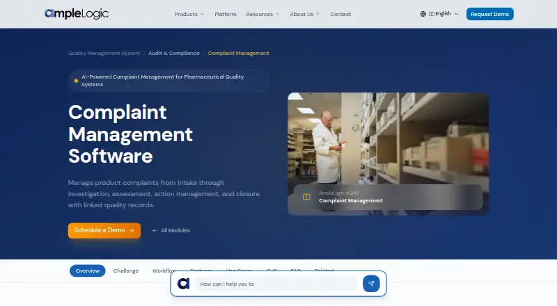 AmpleLogic Complaint Management's website