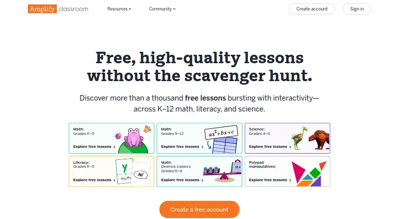 The Amplify Classroom homepage