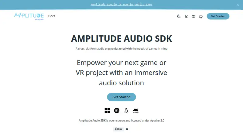 Amplitude Audio SDK's website