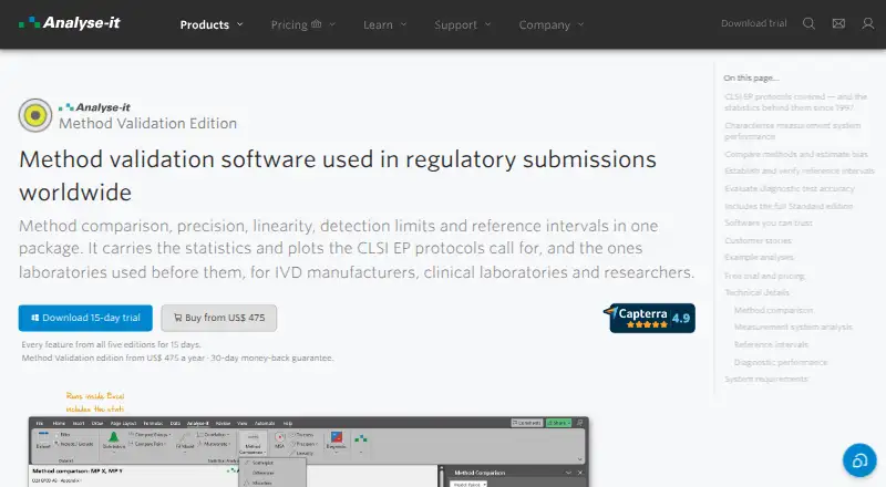 Analyse-it Method Validation Edition's website