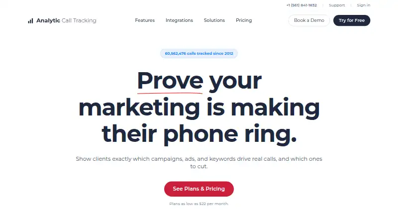 Analytic Call Tracking's website