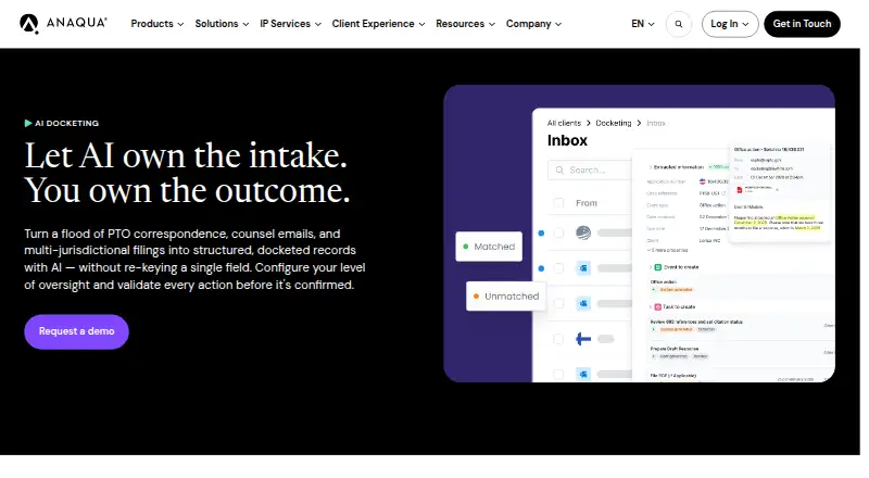 Anaqua AI Docketing's website
