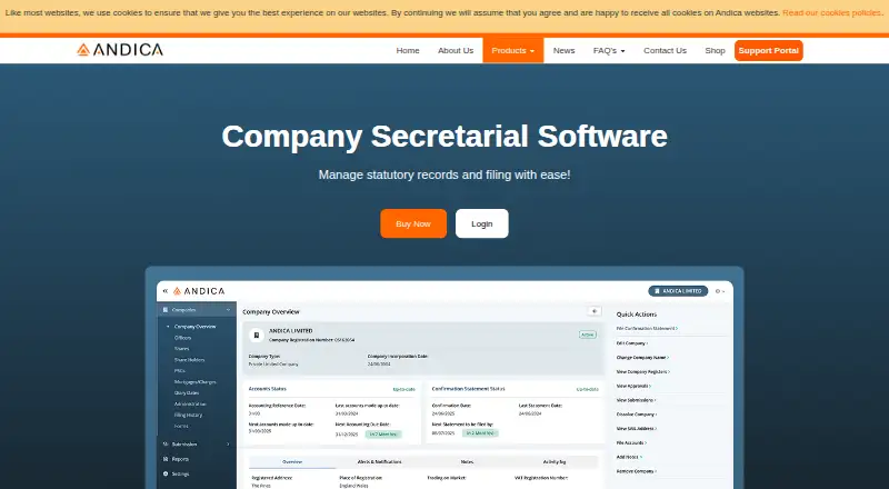 Andica Company Secretarial Software's website