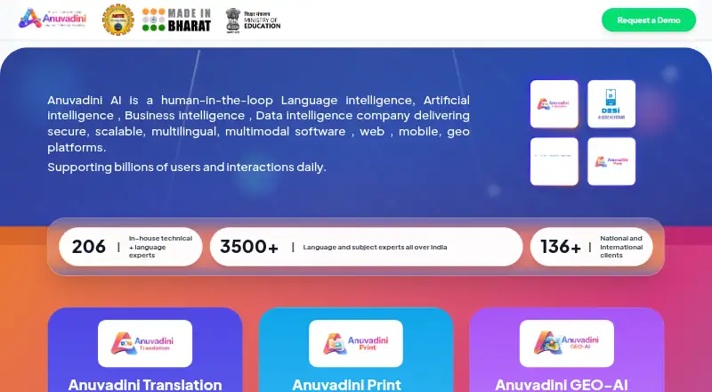 Anuvadini AI's website