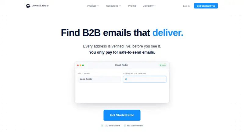 The Anymail Finder homepage