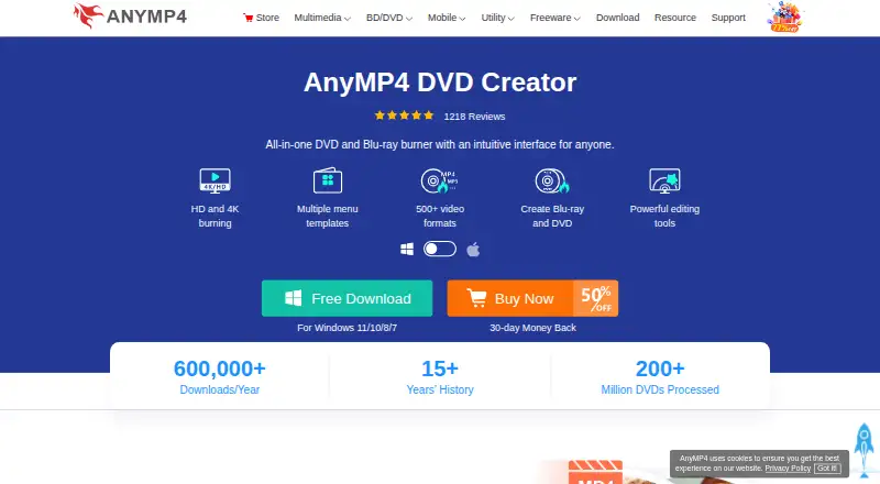 AnyMP4 DVD Creator's website