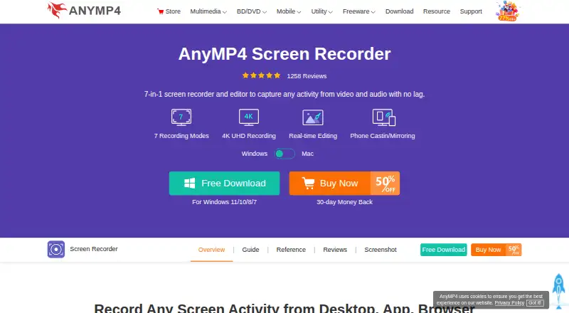 AnyMP4 Screen Recorder's website