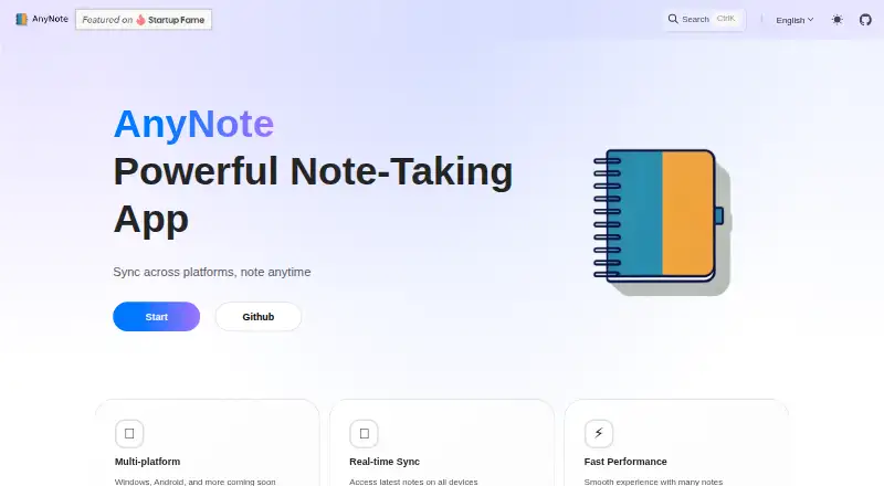 The AnyNote homepage