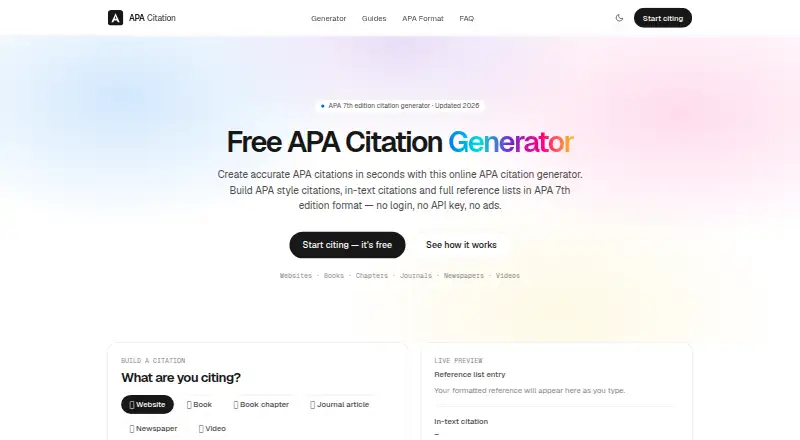 APA Citation Generator's website