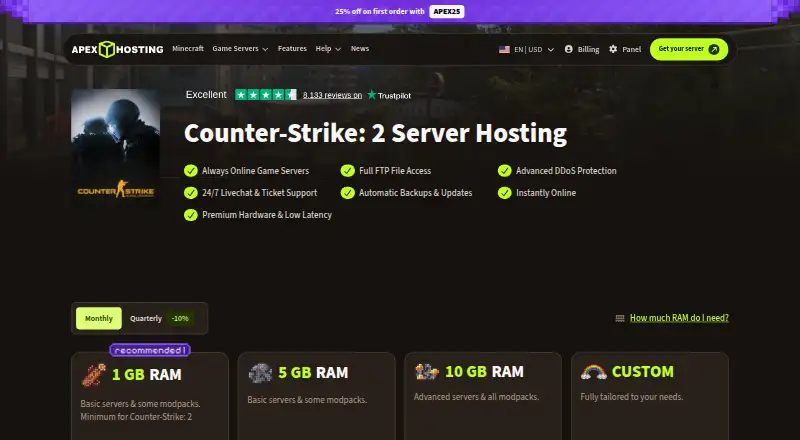 Apex Hosting Counter-Strike 2 Server Hosting's website