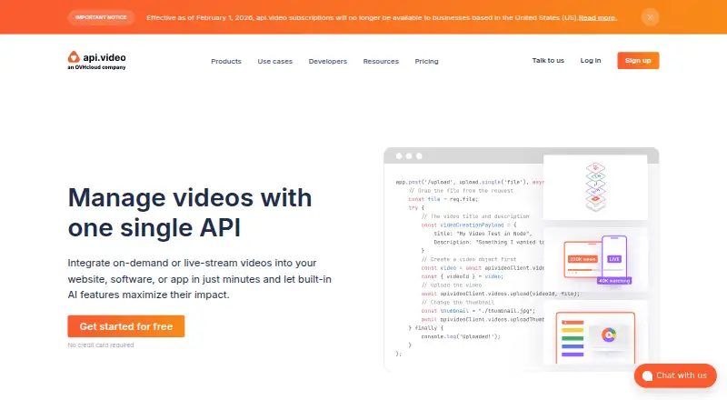 api.video's website