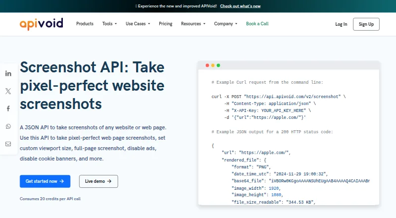 APIVoid Screenshot API's website