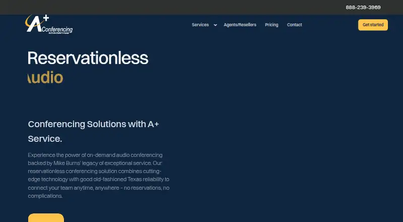 A+ Conferencing Reservationless Audio's website