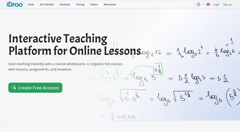 The iDroo homepage