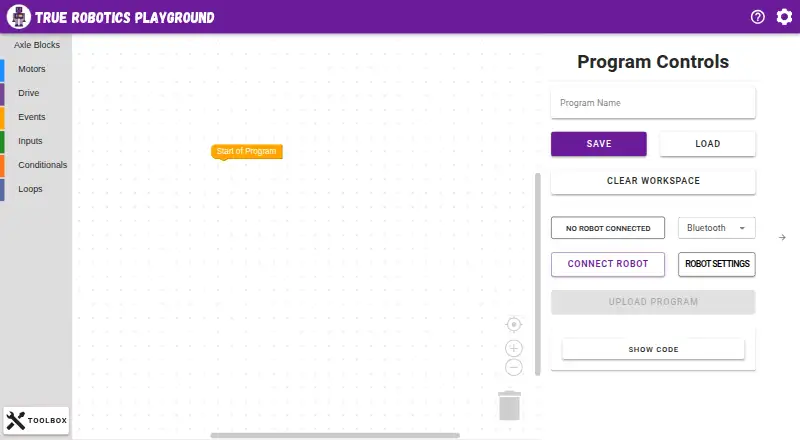 True Robotics Playground's website